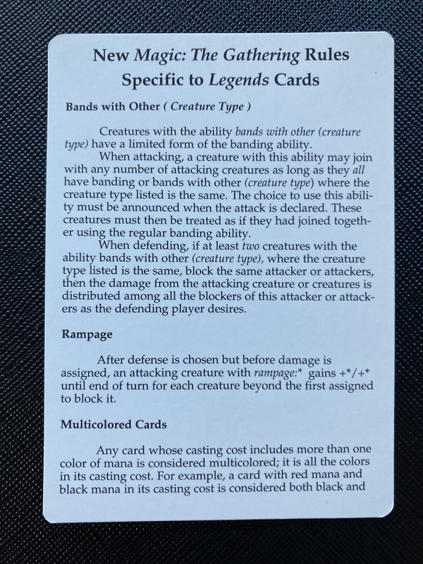 Legends Rules Card Insert (LEG)